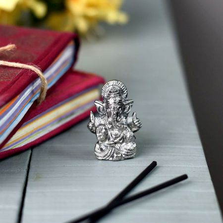 Silver Brass Ganesha Mini Statue